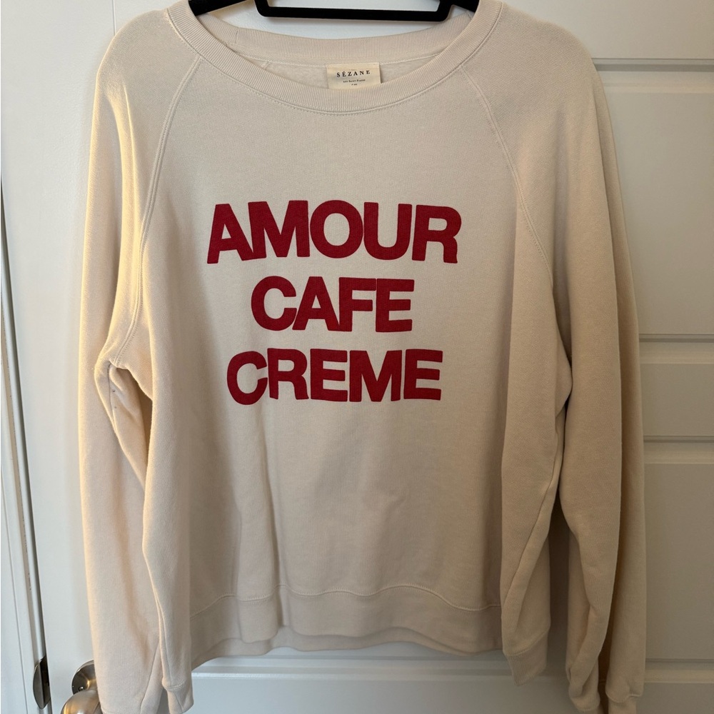 Sezane Cream and Red Amour Cafe Creme Sweatshirt